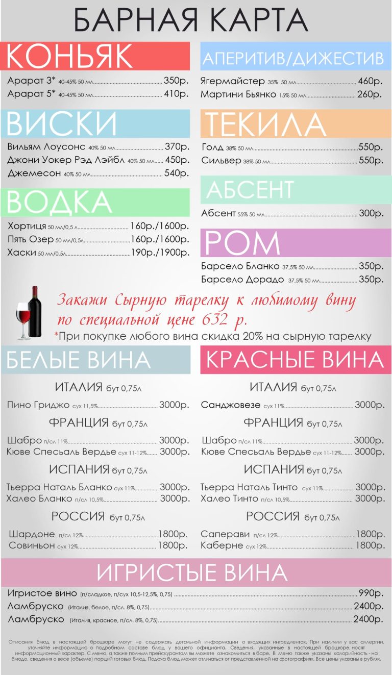 Меню барное 2026-2